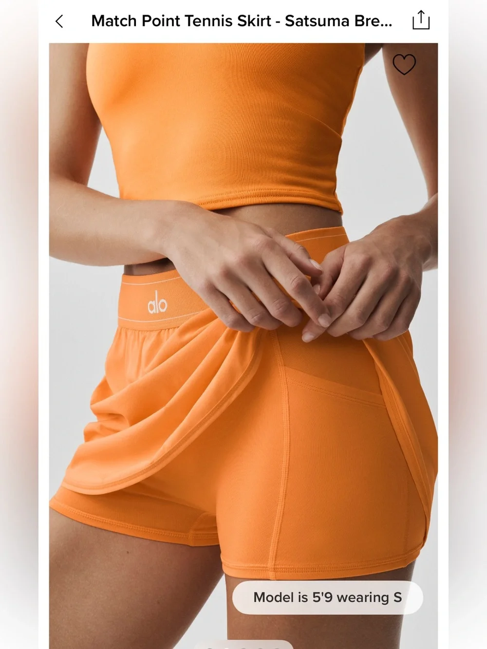ALO Yoga Satsuma Orange Match Point Tennis Skirt Hot New Color